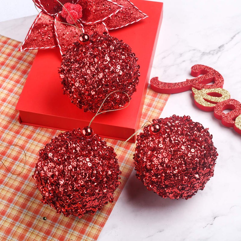 ZHANYIGY 4.25" Shatterproof Christmas Ball Ornaments, 4pc Red Set for Trees and Holiday Decor - Image 5